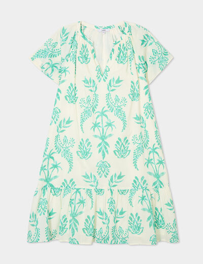 Robe trapèze manches papillons coton ecru femme