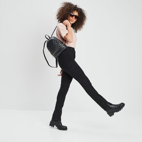 Jeans slim taille haute fendu denim noir femme