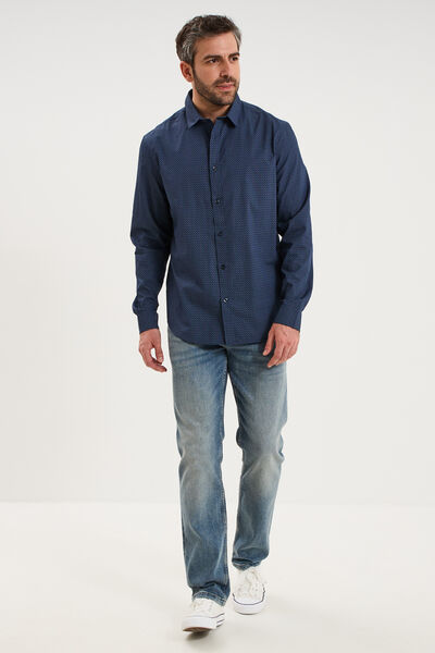 Chemise droite imprim&eacute;e manches longues bleu marine homme