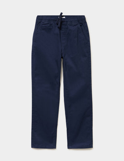 Pantalon chino droit taille ajustable bleu marine gar&ccedil;on