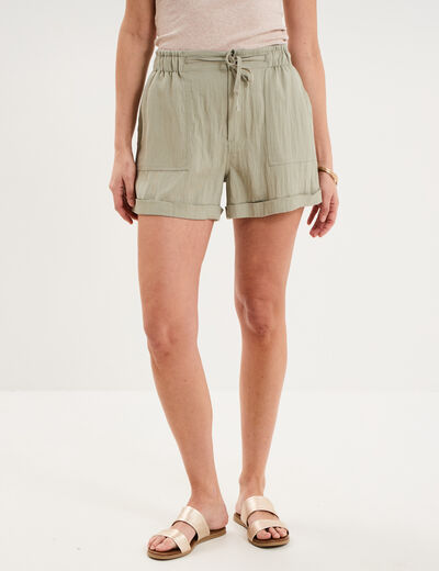 Short cargo taille &eacute;lastiqu&eacute;e vert kaki femme