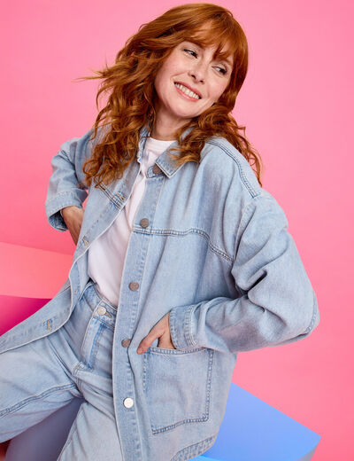 Veste surchemise oversize en jean coton denim triple stone femme