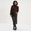 Blouse manches longues &agrave; col montant marron fonc&eacute; femme