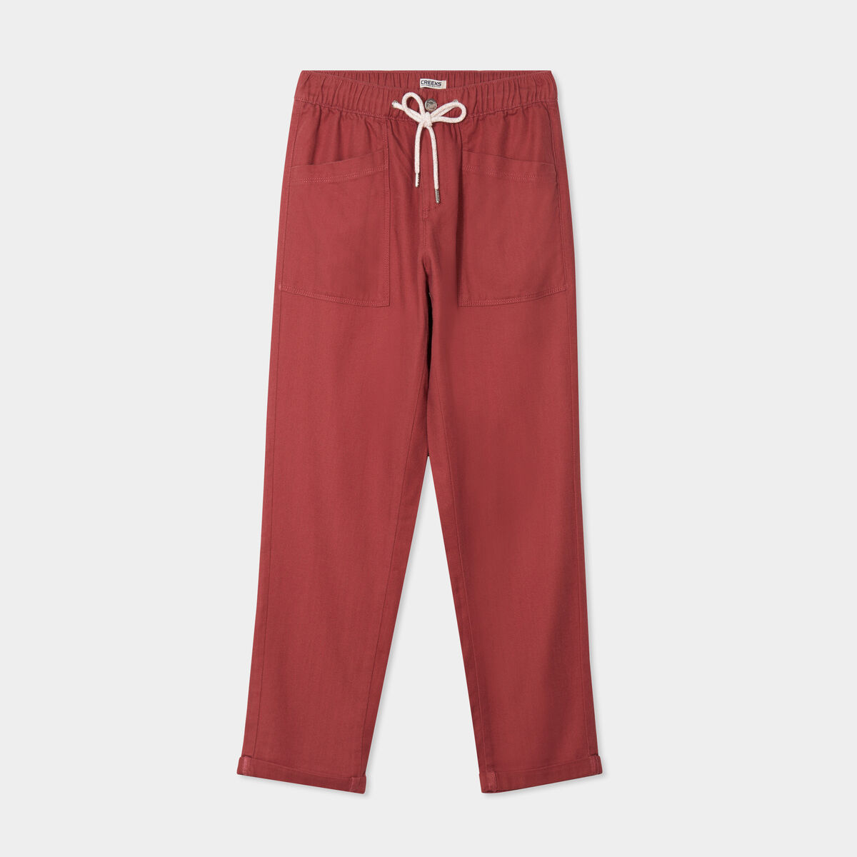 Pantalon droit taille élastiquée rouge foncé femme