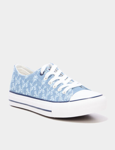 Tennis basses en toile &agrave; lacets bleu marine femme