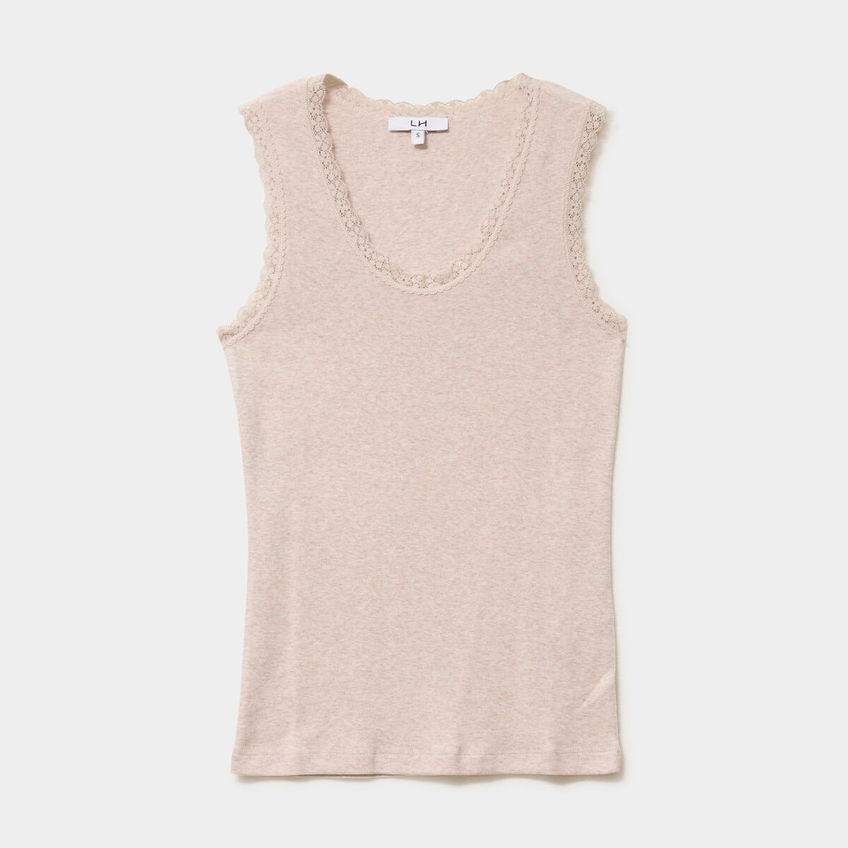 D&eacute;bardeur coton bords dentelle beige femme