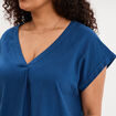 Blouse col V manches courtes m&eacute;lange lin bleu marine femme grande taille