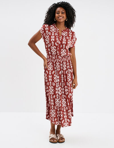 Robe midi col tunisien terracotta femme