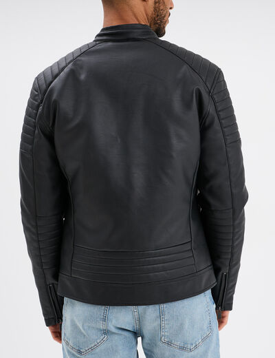 Blouson biker simili cuir noir homme