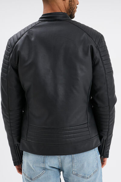 Blouson biker simili cuir noir homme