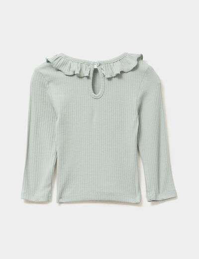T-shirt côtelé col à volants vert pastel bébé fille