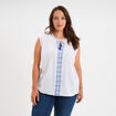 Blouse brodée col tunisien coton blanc femme grande taille