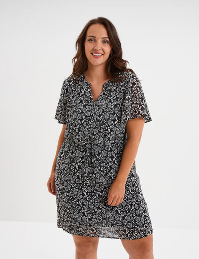 Robe col tunisien manches courtes noir femme grande taille