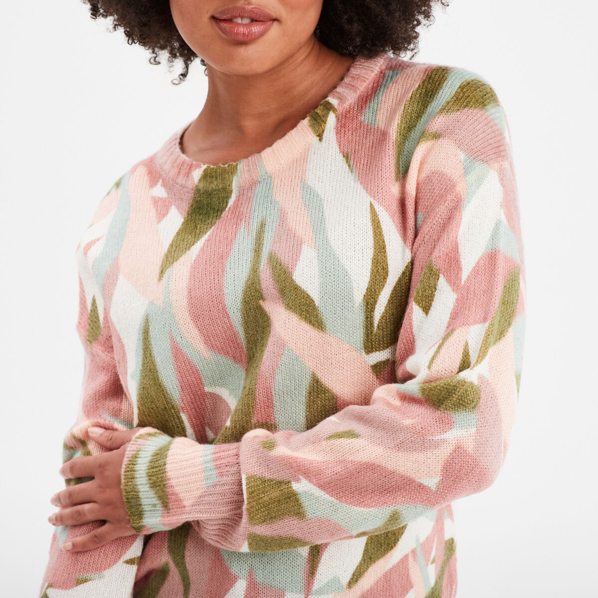 Pull col rond manches longues multicolore femme