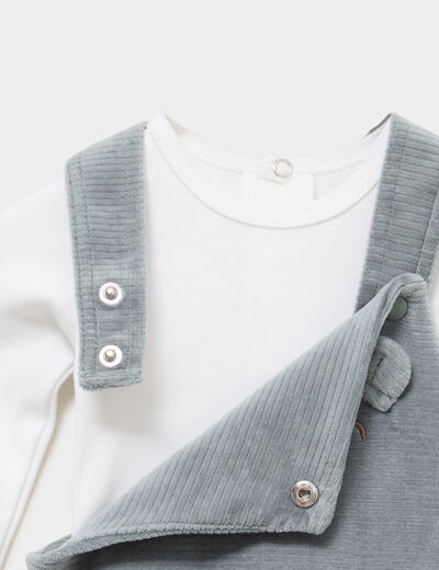 Ensemble t-shirt salopette effet velours vert fonc&eacute; b&eacute;b&eacute;