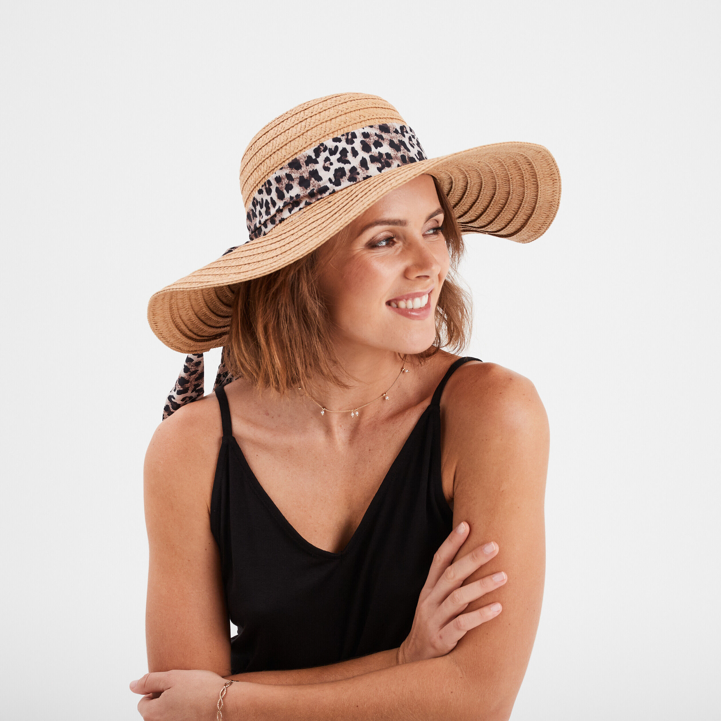 Chapeau de paille avec foulard sable femme LH