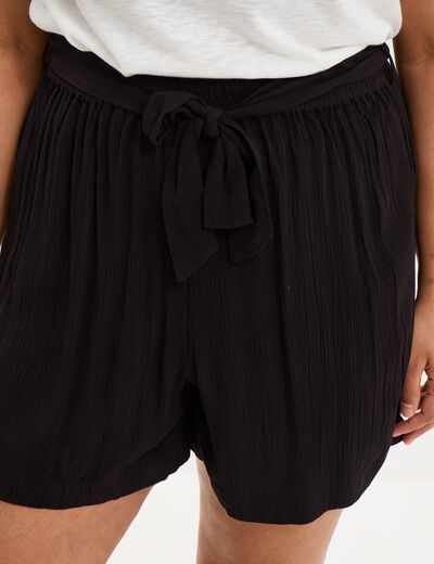 Short fluide ceintur&eacute; noir femme grande taille