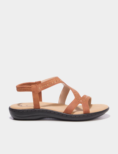 Sandales &agrave; strass marron femme