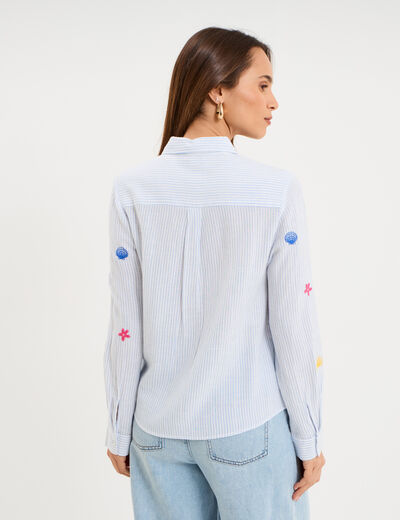 Chemise brod&eacute;e manches longues blanc femme