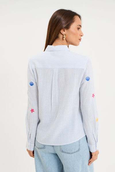 Chemise brod&eacute;e manches longues blanc femme