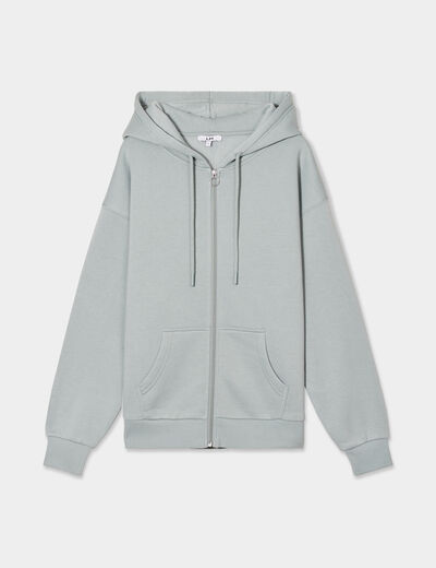 Sweat zippé à capuche vert pastel femme