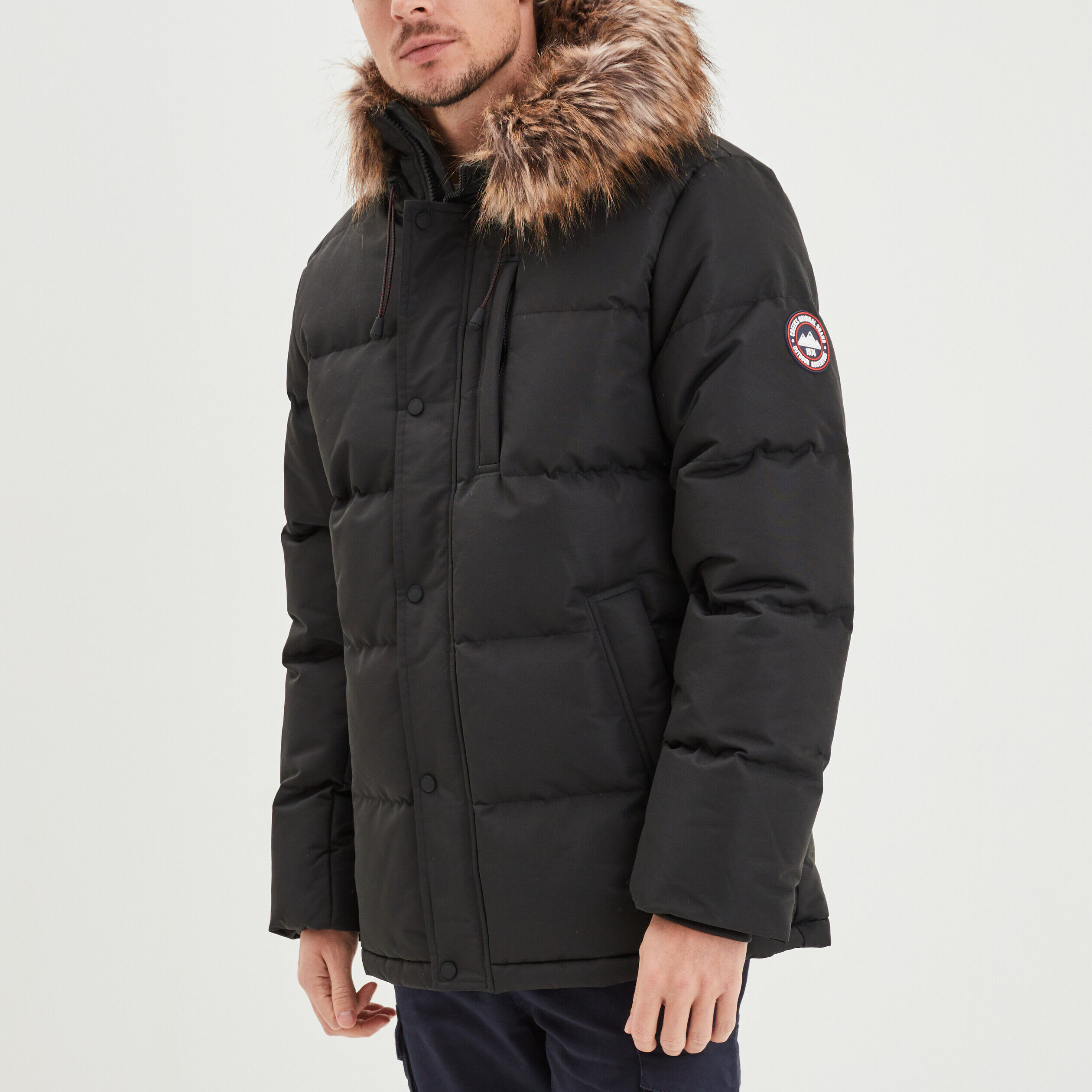 Parka courte avec capuche fourrure noir homme CREEKS