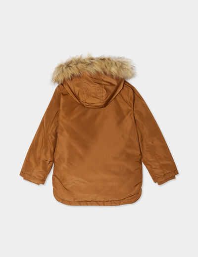 Parka à capuche fausse fourrure camel garçon