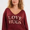 Pull manches 3/4 chauve-souris col V bordeaux femme grande taille