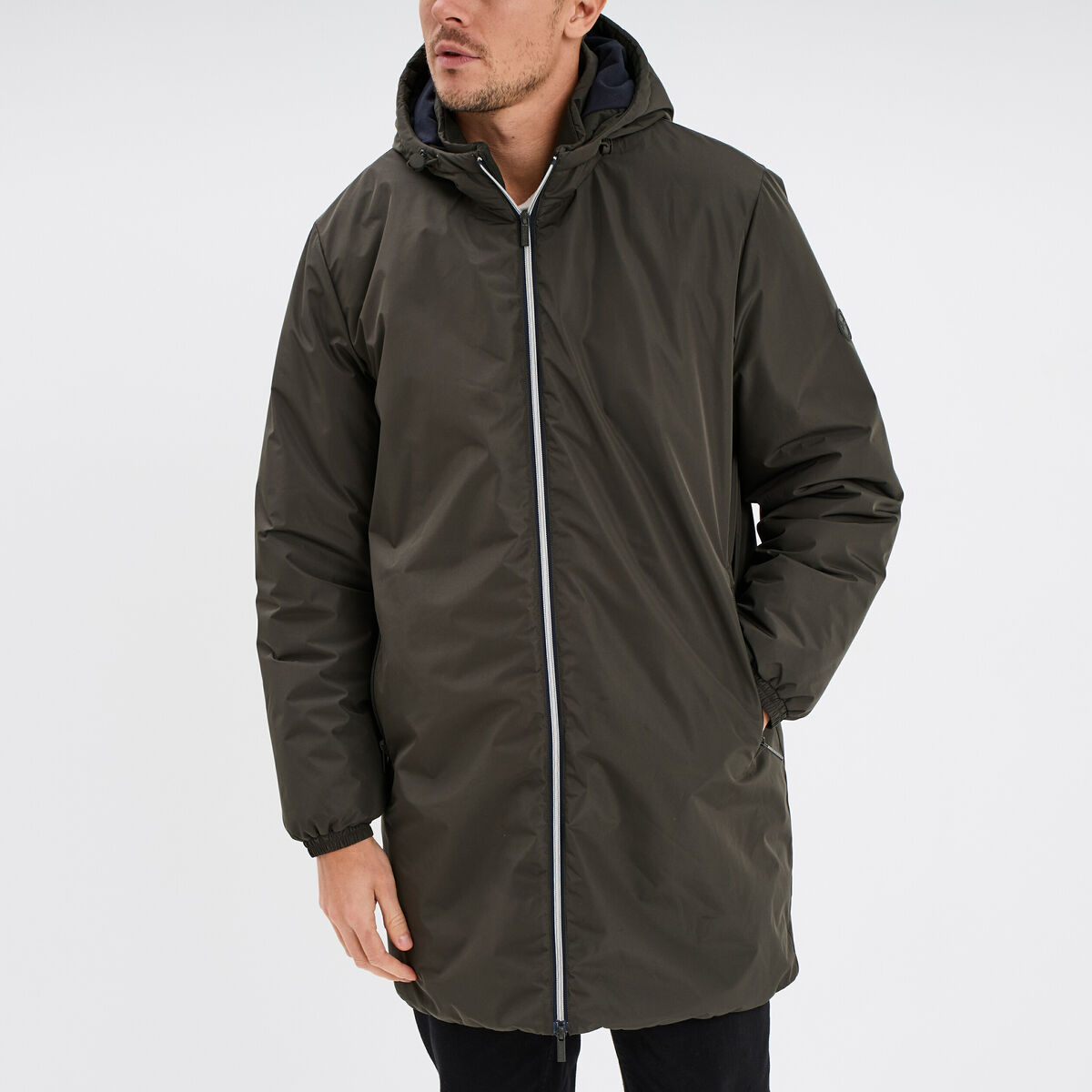 Parka d&eacute;perlante doubl&eacute;e &agrave; capuche vert kaki homme