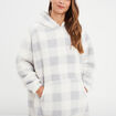 Poncho plaid effet polaire &agrave; capuche ecru femme