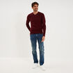 Pull jersey avec col en V violet fonc&eacute; homme