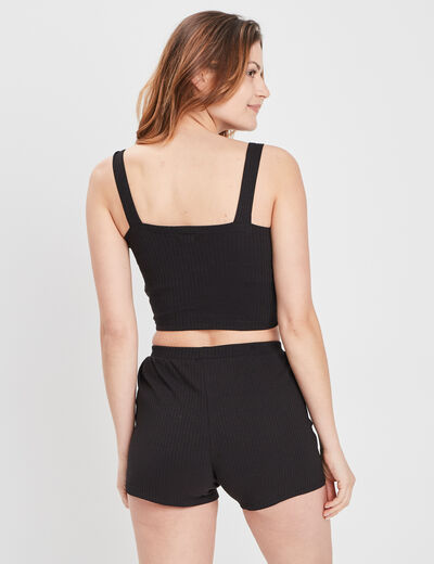 Haut de pyjama crop-top noir femme