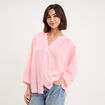 Blouse oversize manches brod&eacute;es rose fluo femme