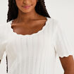 Pull col rond textur&eacute; manches courtes blanc femme