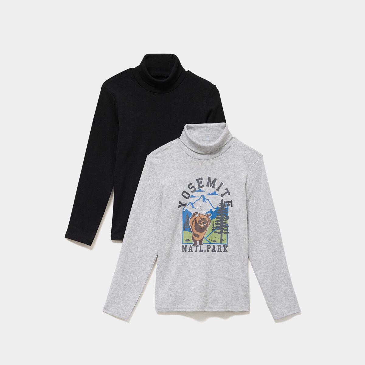 Lot 2 t-shirts col roul&eacute; en coton gris clair gar&ccedil;on