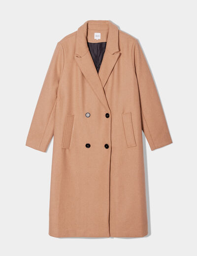 Manteau long double boutonnage taupe femme grande taille