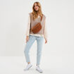 Blouse manches brod&eacute;es ajour&eacute;es coton beige femme