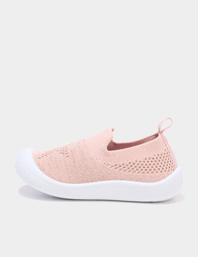 Tennis semelle souple bout renforc&eacute; rose b&eacute;b&eacute; fille