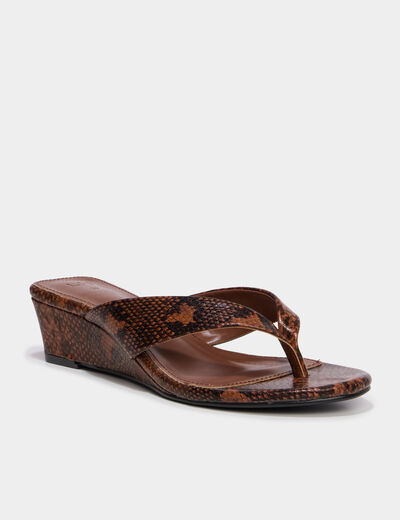 Mules &agrave; talons compens&eacute;s marron femme