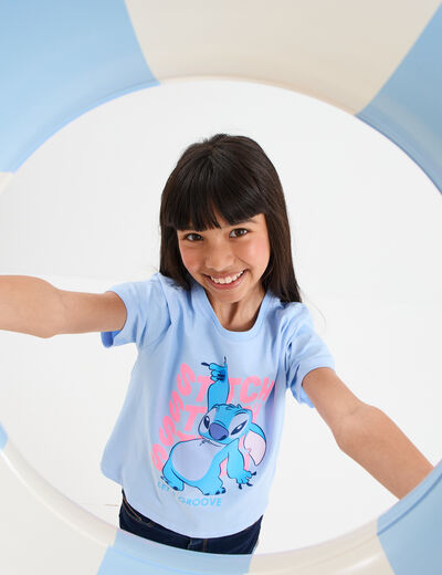 T-shirt manches courtes coton Stitch bleu fille
