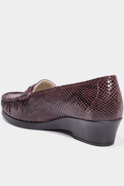 Mocassins en cuir compensés pied large bordeaux femme