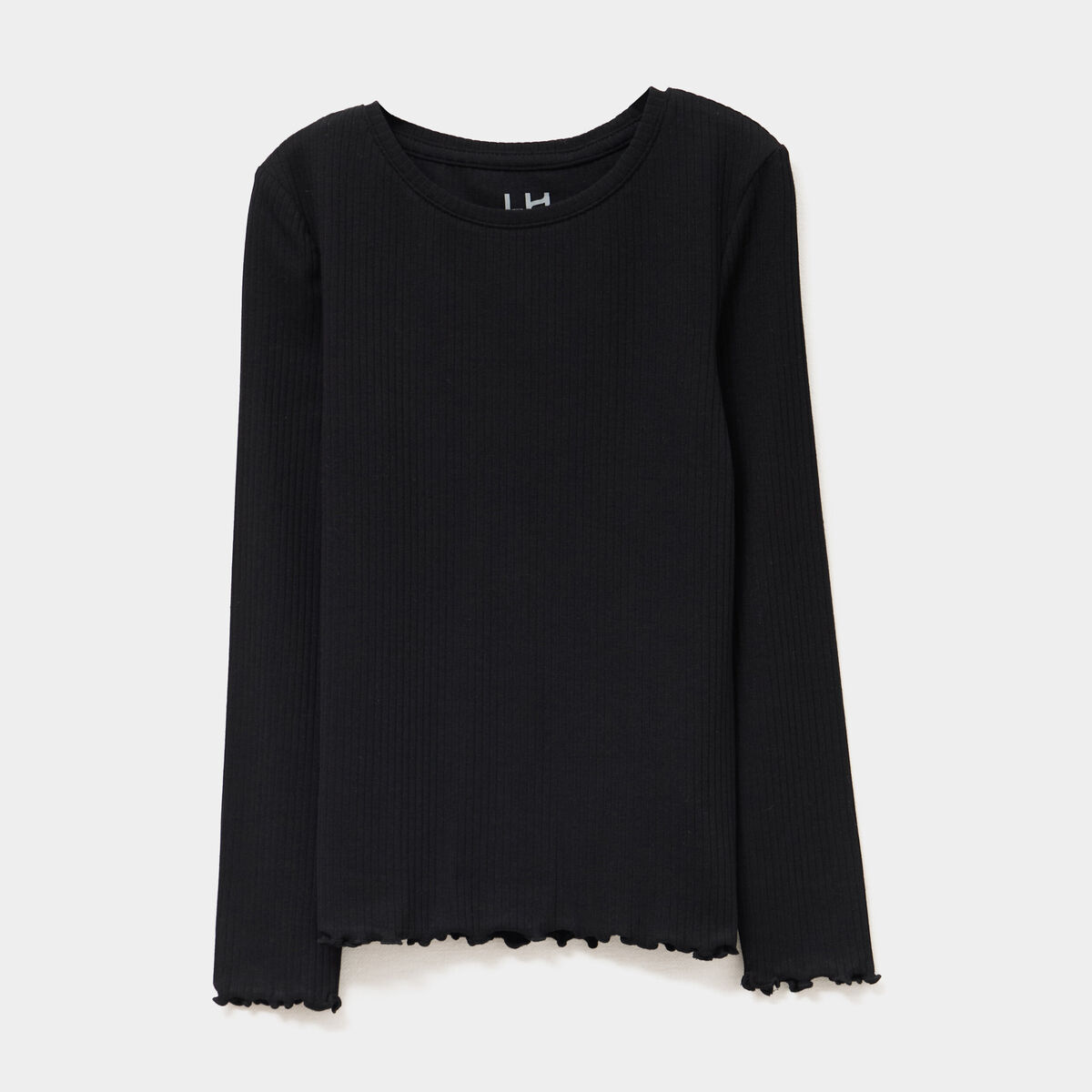 T-shirt côtelé manches longues coton noir fille