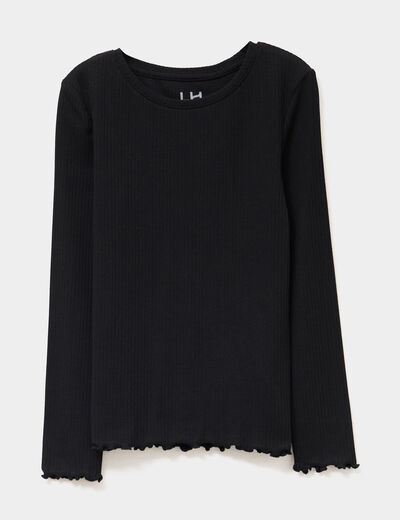 T-shirt côtelé manches longues coton noir fille