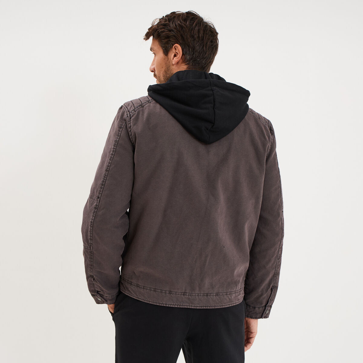 Veste doubl&eacute;e capuche amovible en coton gris fonc&eacute; homme