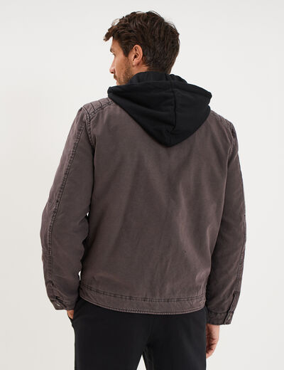 Veste doubl&eacute;e capuche amovible en coton gris fonc&eacute; homme