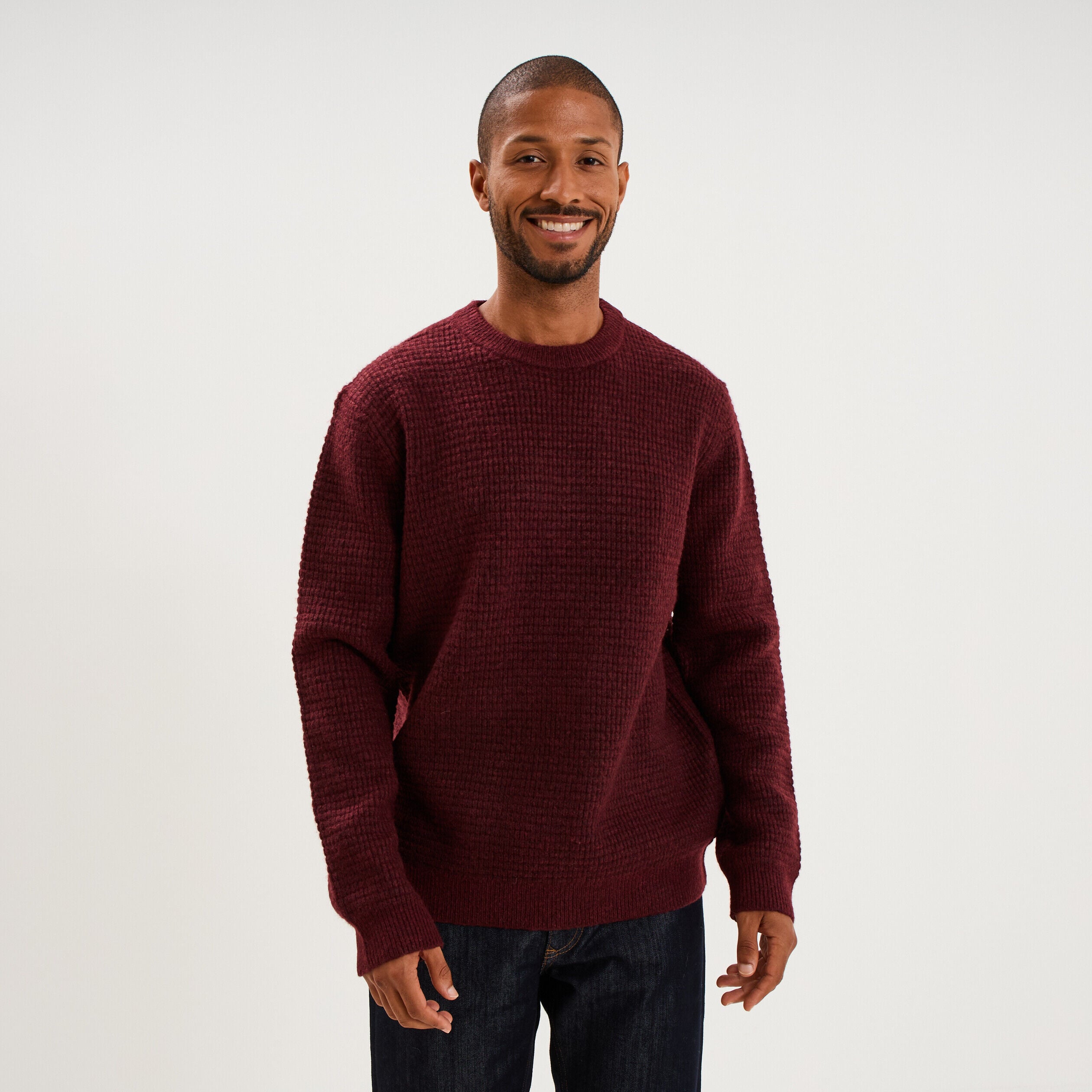 Pull col rond manches longues prune homme LH