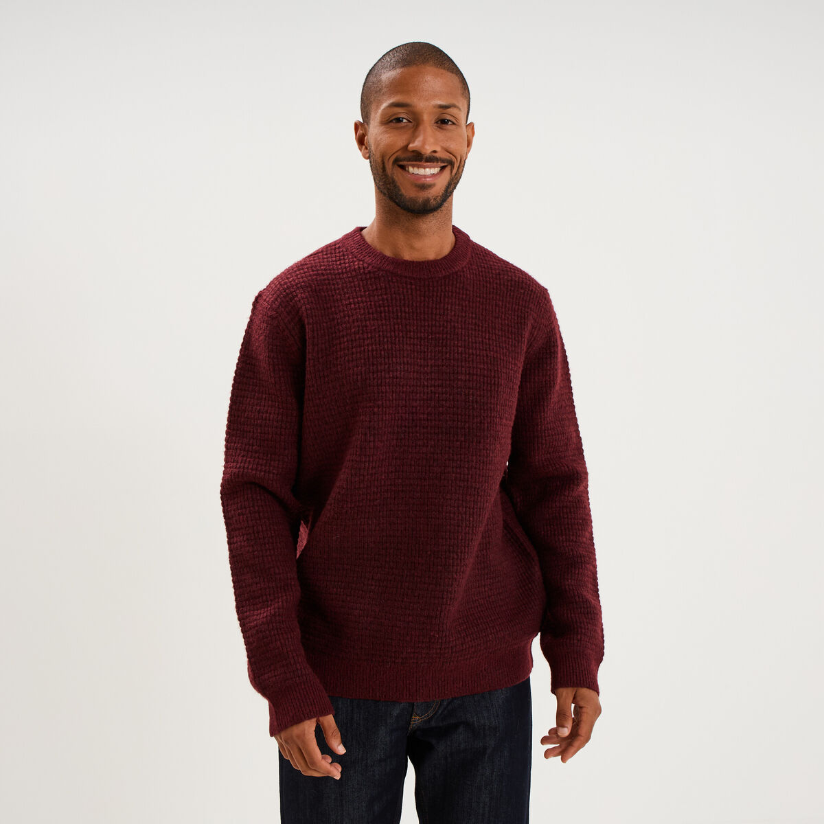 Pull col rond manches longues prune homme