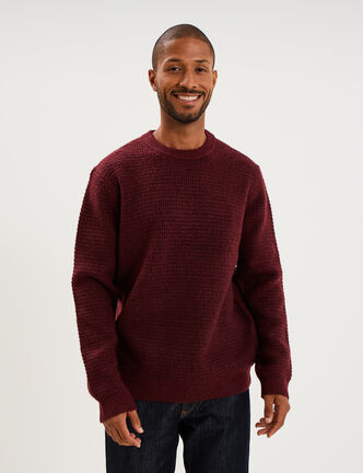 Pull col rond manches longues prune homme