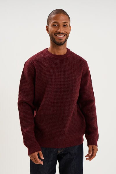 Pull col rond manches longues prune homme