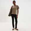 T-shirt d&eacute;tails clous coton taupe femme